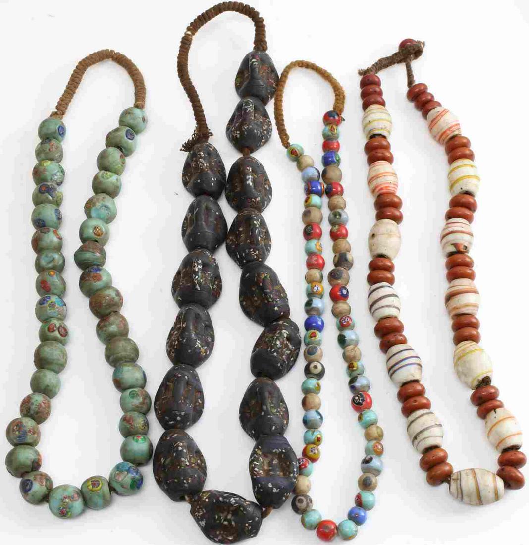 AFRICAN TRIBAL TRADE BEAD NECKLACE LOT: Sand Cast, antique jasper, Sudanese speckled Hebron, and raised eye beads Great African trade bead lot.