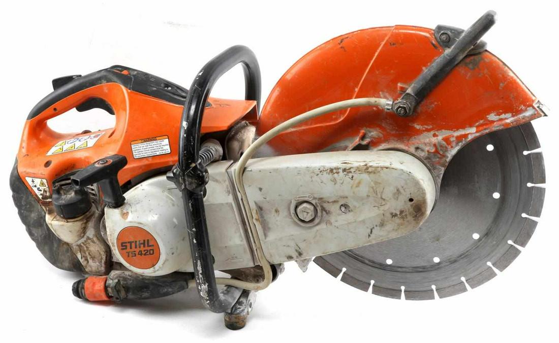 STIHL TS 420 CONCRETE SAW WITH RIGID BLADE: Stihl TS420 Concrete Saw with Rigid Blade. Discoloration is due to minor use . Newer Rigid blade on the saw. Very good condition.