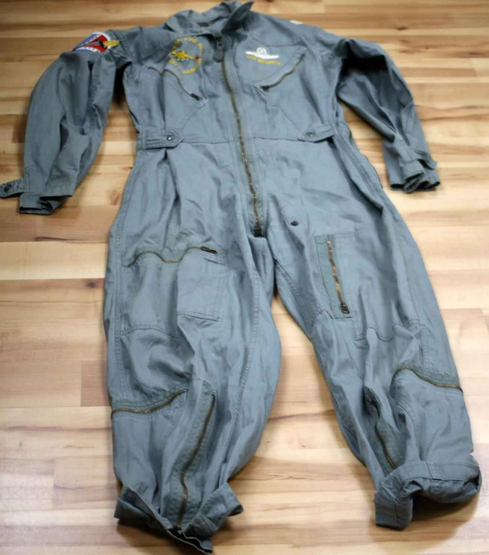 VIETNAM WAR EMBROIDERED FLIGHT PARTY SUIT SZ SMALL: Vietnam War Embroidered Flight Party Suit SZ Small. The flight suit has "25th TAC FTR SQDN Assam Dragons" embroidered on the right breast with Don Mitchell on the left breast. Tag dates 8 January 1968