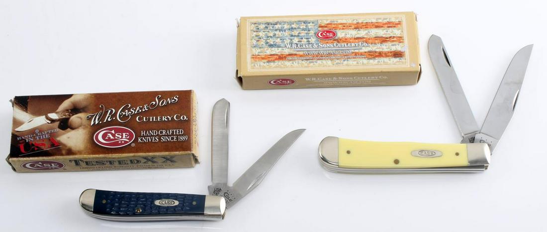 CASE KNIFE LOT OF 2 NEW IN BOX MINI TRAPPER: Min trapper Navy blue 6207SS and Trapper yellow.