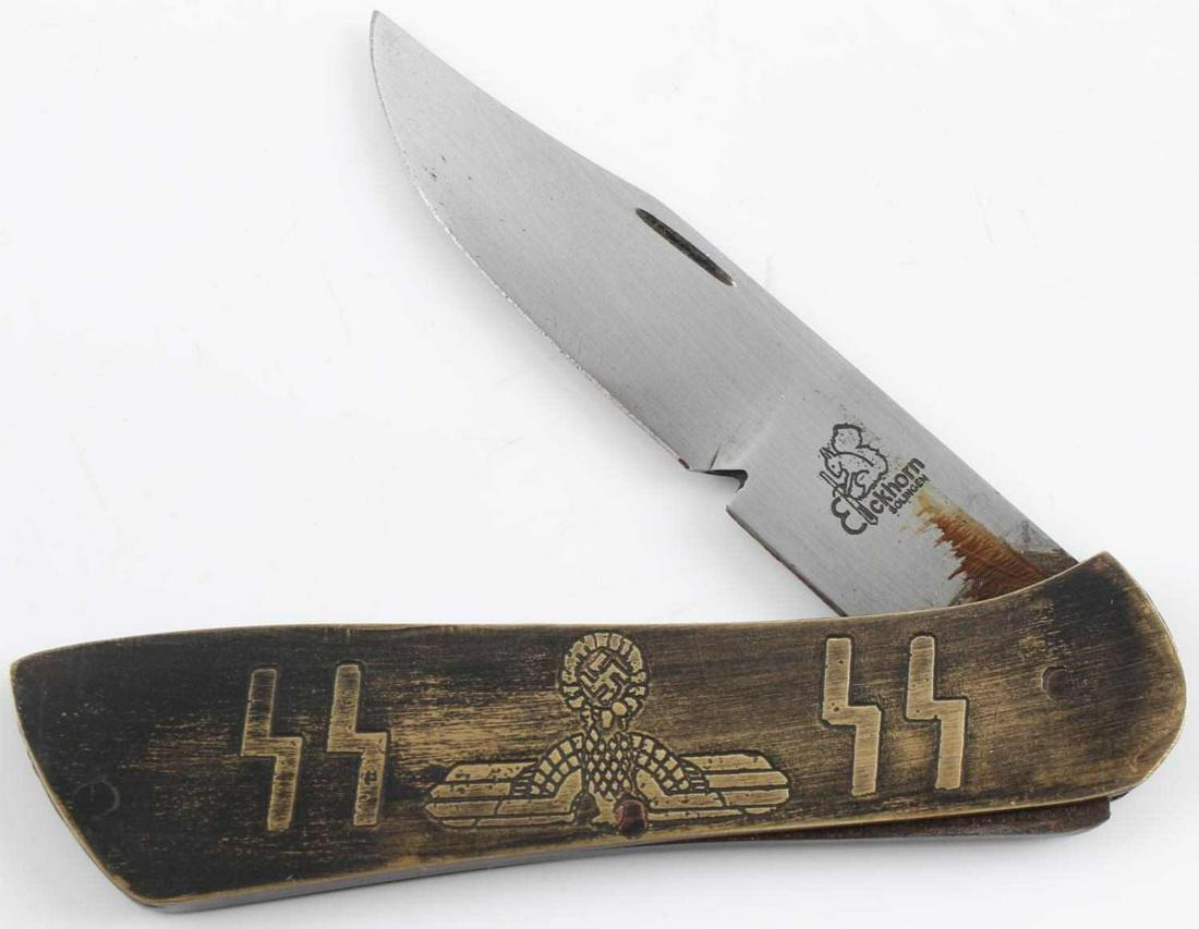 WWII GERMAN THIRD REICH WAFFEN SS POCKET KNIFE: German WWII SS pocket knife by Eickhorn. Solingen. Unauthenticated, sold as is. This lot has a reserve.