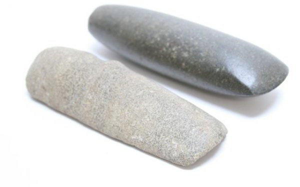NATIVE AMERICAN STONE AXE HEAD PLUS ANOTHER - 2