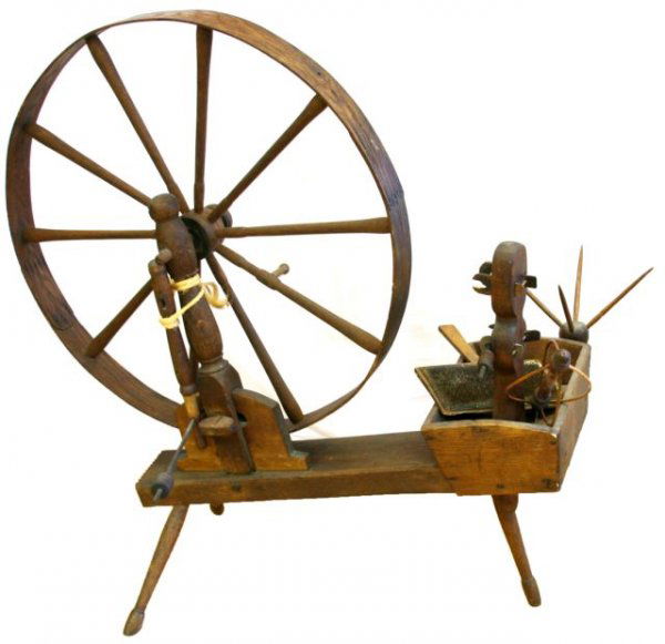 ANTIQUE HAND SPINNING WHEEL WITH TOOLS