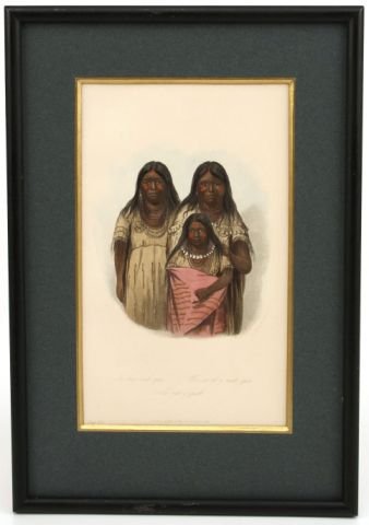 CATLIN HAND COLORED PORTRAIT OF A TRIBAL FAMILY