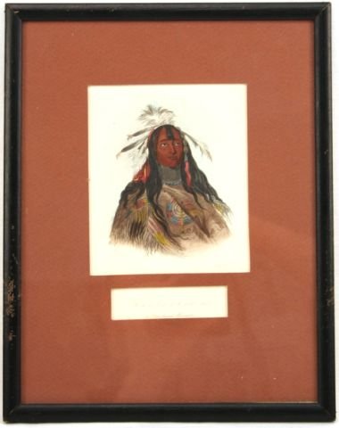 CATLIN HAND COLORED PORTRAIT A FLAT HEAD WARRIOR