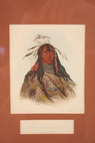 CATLIN HAND COLORED PORTRAIT A FLAT HEAD WARRIOR - 2