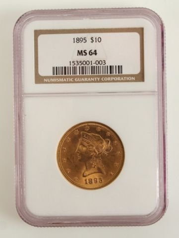 $10 LIBERTY GOLD COIN 1895 NGC MS64