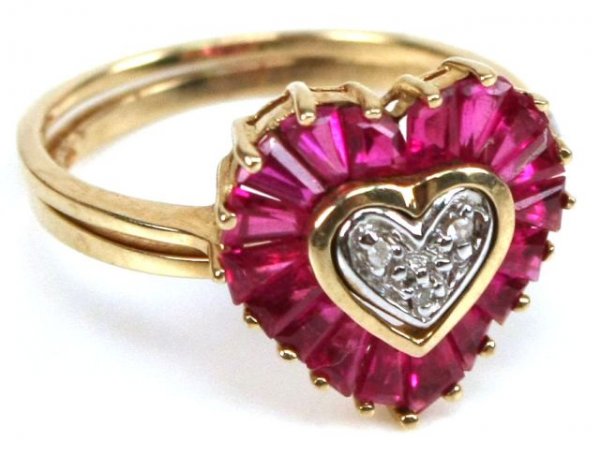2 INTERLOCKING GOLD RINGS RUBY DIAMOND
