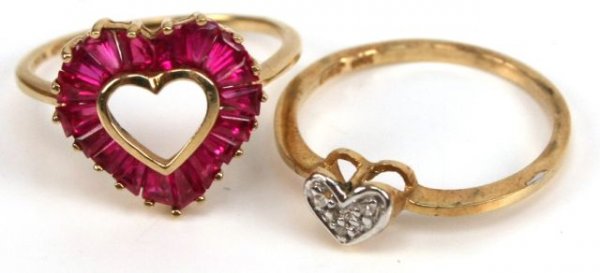 2 INTERLOCKING GOLD RINGS RUBY DIAMOND - 2