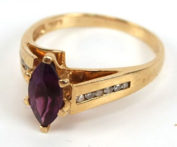 MATCHING GOLD & AMETHYST EARRINGS & RING - 3