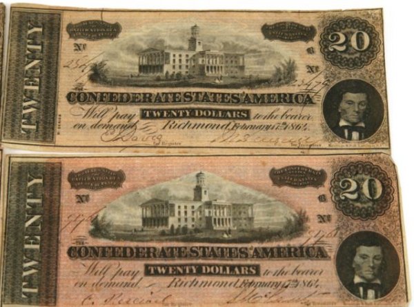 CONFEDERATE STATES NOTE LOT OF 10 UF/AU - 2