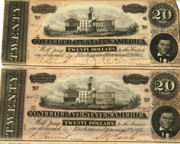 CONFEDERATE STATES NOTE LOT OF 10 UF/AU - 3