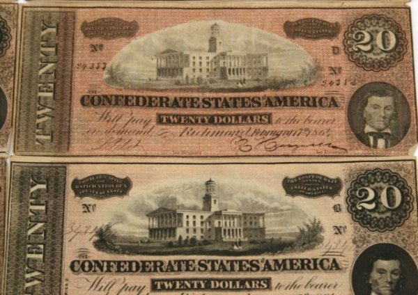 CONFEDERATE STATES NOTE LOT OF 10 UF/AU - 4