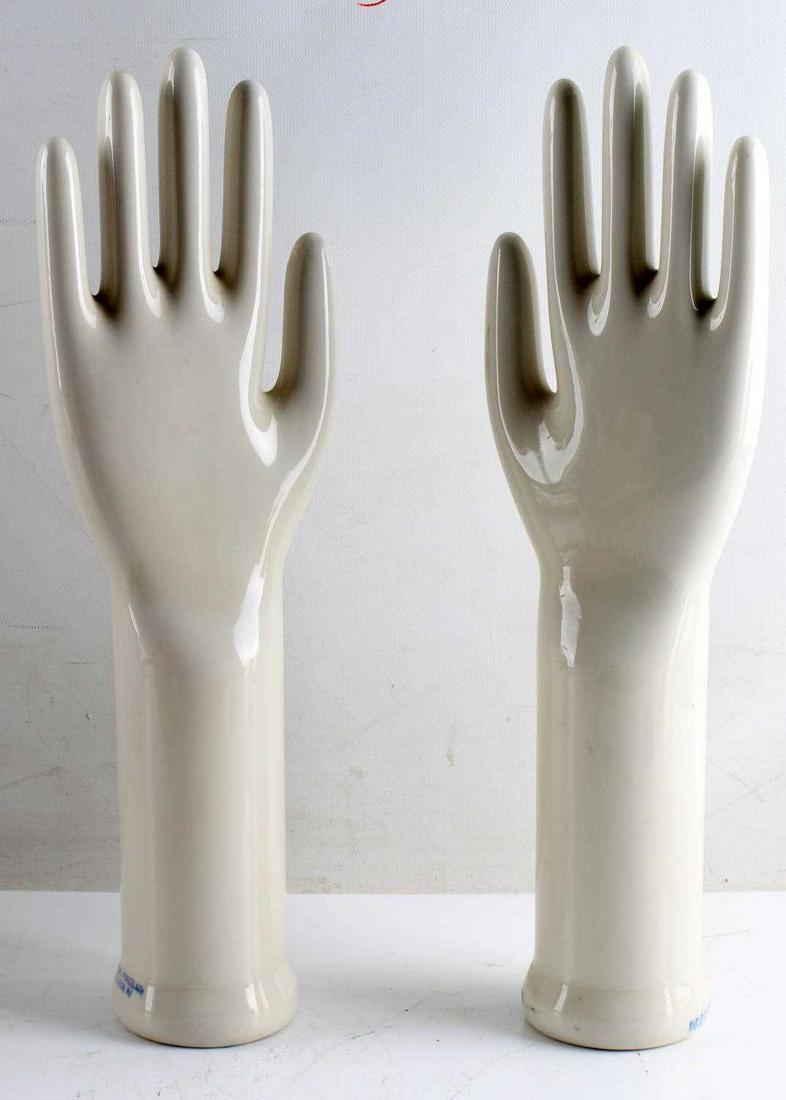 GENERAL PORCELAIN PAIR OF GLOVE FORMS LARGE 1993: Measure 15.75 inches tall. Maker marked at bottom with date. Very good condition.