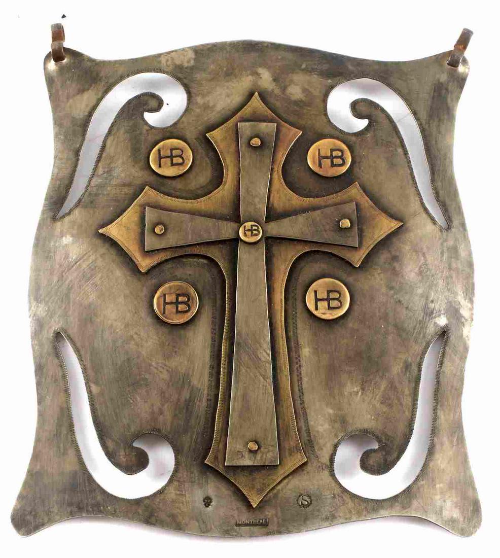 HUDSON BAY FUR TRADE SILVER PLAQUE PENDANT: Piece measures 5.5 inches by 6.5 inches. Stamped "Montreal" at bottom. Unauthenticated. Sold as is.