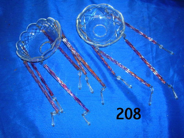 ANTIQUE CUT GLASS CANDLE HOLDER CANDY CANE TWIST: ANTIQUE PAIR (SLIGHTLY DIFFERENT) CUT GLASS CANDLE HOLDER DRIP BOWLS WITH CANDY CANE TWIST PRISMS-MISSING TWO AND ONE BOWL CRACKED