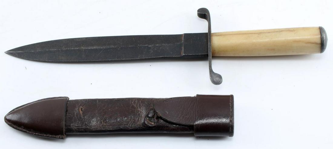 COOK & BROS NEW ORLEANS CONFEDERATE DAGGER KNIFE: Cook & Sons New Orleans stamped blade, bone grip, steel pommel, later made sheath. very good original blade, overall length 13 1/2 inches. This lot has a reserve.