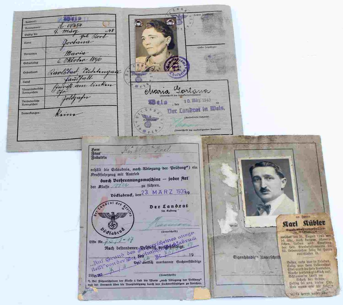 WWII GERMAN 3RD REICH AUSTRIAN DEATH CERTIFICATE: WWII German Third Reich Austrian Death Certificate with Newspaper article accompanying certificate of Karl Kubler. Each certificate measures approximately 6 by 4.25 inches. There is some discoloration