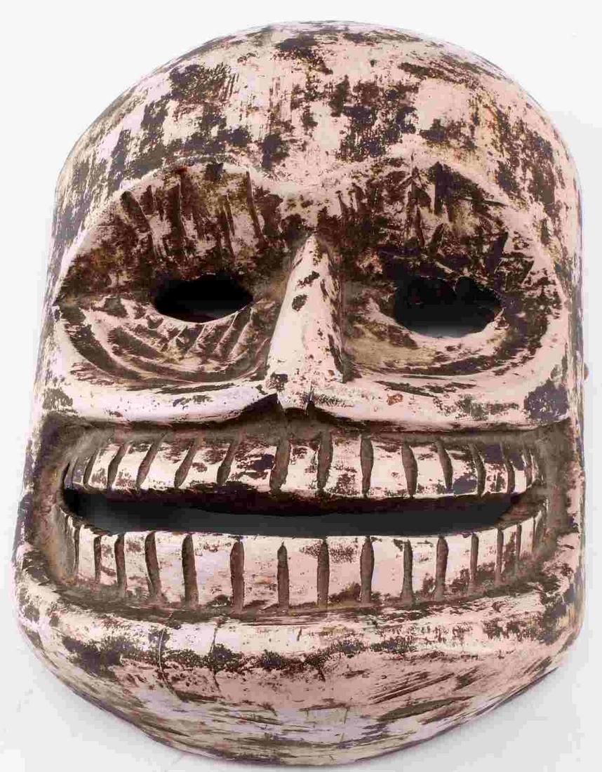 TIBETIAN BHUTAN NEPAL CITIPATI SMILING SKULL MASK: Tibetan Buddhist teachings prepare for all life for death and the Bar do state. So, in their wisdom, monks turn dancing skeletons into clowns for comic relief at great masked performances. Wood and fl