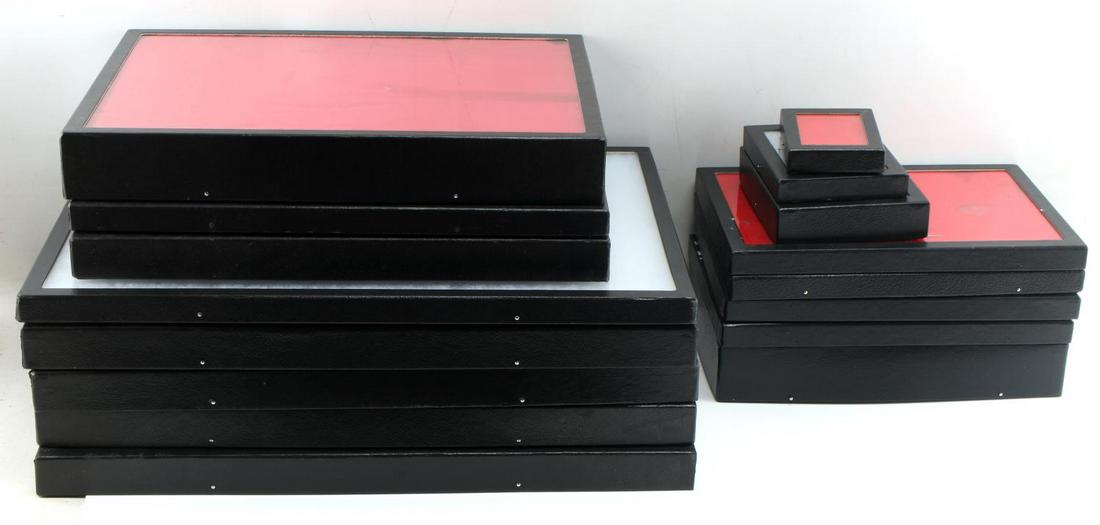 LOT OF 15 DISPLAY RIKER MOUNTS FOR ARTIFACTS MORE: Includes: 4 (20 X 14 X 1.5), 1 (20 X 14 X 1), 1 (16 X 12 X .75), 1 (16 X 12 X 2), 4 (12 X 8 X 1), 1 (12 X 8 X 2), 1 (16 X 12 X 1.5), 1 (5.5 X 4.5 X .75) and 1 (4.25 X 3.25 X .75.) All measurements are