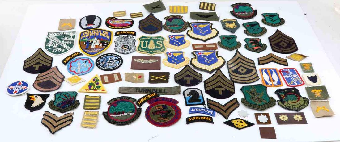 US MILITARY STATE POLICE MULTI CONFLICT PATCH LOT: Lot consists of US Military patches and differing State Police patches. Some patches inlcuded are Airborne, Technical Sergeant patches, the 60th Tactical Fighter Squadron "Fighting Crows" Alaskan Air 