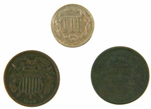 1804 HALF CENT 1864 2 CENT 1869 3 CENT PIECE - 2