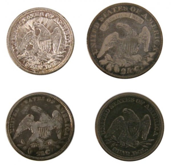 US QUARTER LOT 1825/4 1834 1853 1862 SEATED CAPPED - 2