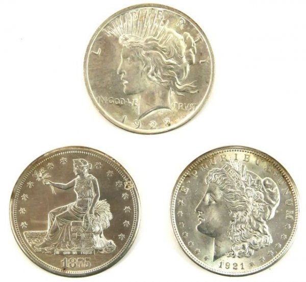 TRADE DOLLAR MORGAN & PEACE LOT 1875S COUNTERSTAMP