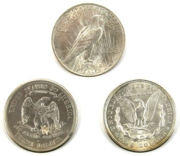 TRADE DOLLAR MORGAN & PEACE LOT 1875S COUNTERSTAMP - 2