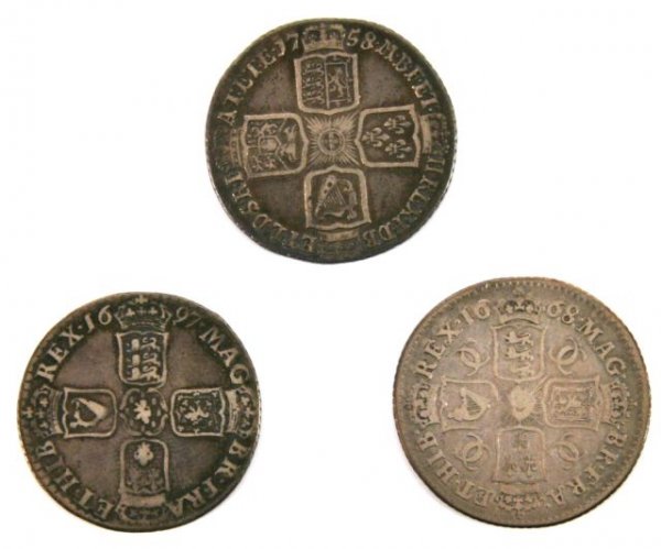 GEORGE I WILLIAM III CHARLES II SILVER SHILLINGS - 2