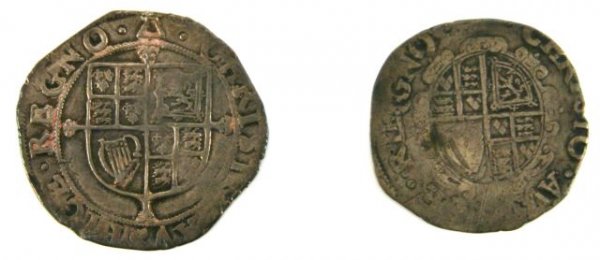 HAMMERED SILVER SHILLING LOT OF 2 CHARLES I 1639 - 2