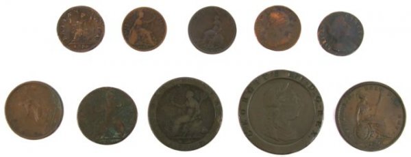 CHARLES II GEORGE II WILLIAM III COPPER COIN LOT