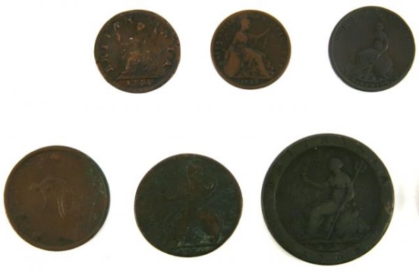 CHARLES II GEORGE II WILLIAM III COPPER COIN LOT - 2