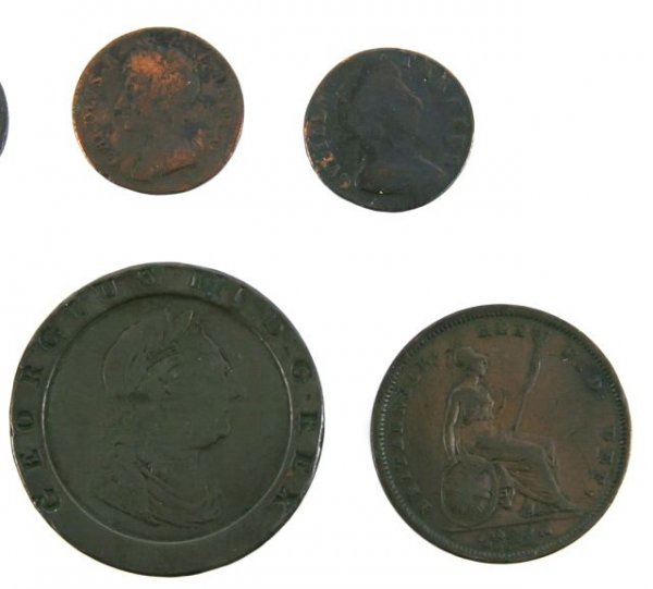 CHARLES II GEORGE II WILLIAM III COPPER COIN LOT - 3