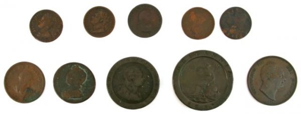CHARLES II GEORGE II WILLIAM III COPPER COIN LOT - 4