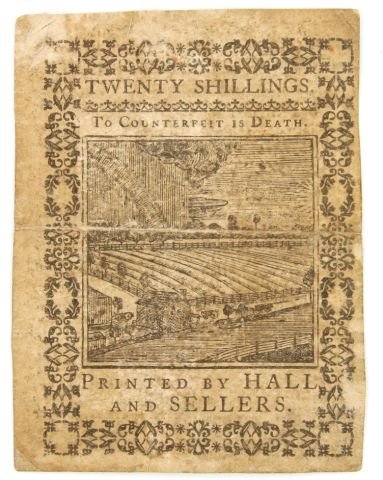 US COLONIAL CURRENCY NOTE 20 SHILLINGS 1773 - 2