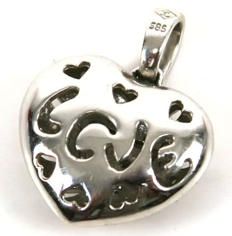 LADIES 14K WHITE GOLD DIAMOND HEART LOVE PENDANT - 2