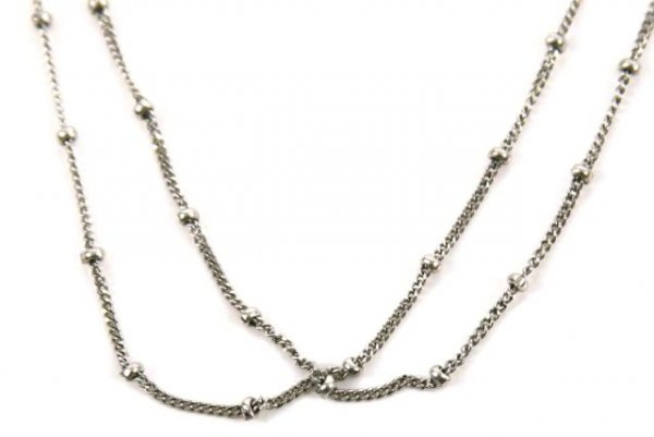 LADIES DOUBLE STRAND WHITE GOLD 18" NECKLACE - 2