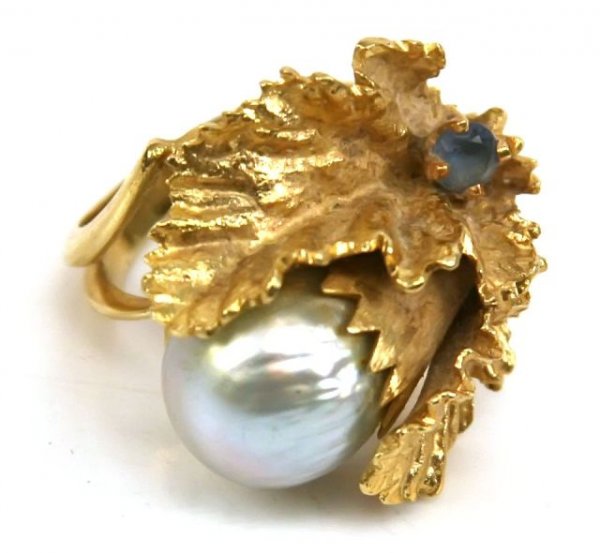 LADIES 14K GOLD SILVER PEARL RING