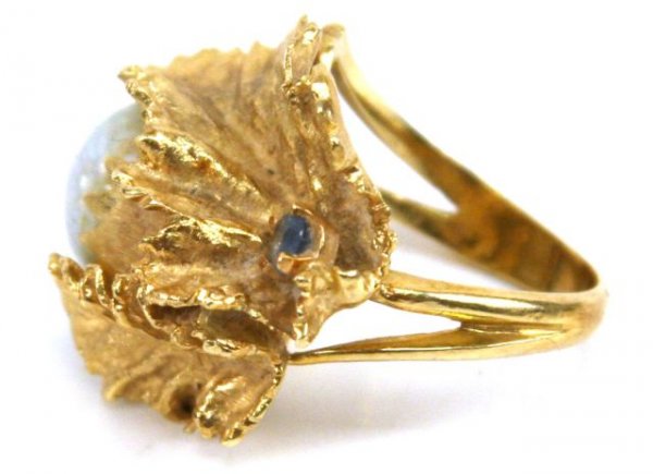 LADIES 14K GOLD SILVER PEARL RING - 2