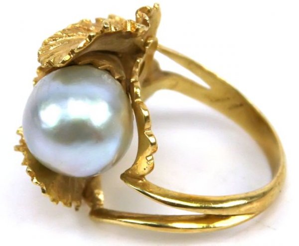 LADIES 14K GOLD SILVER PEARL RING - 3