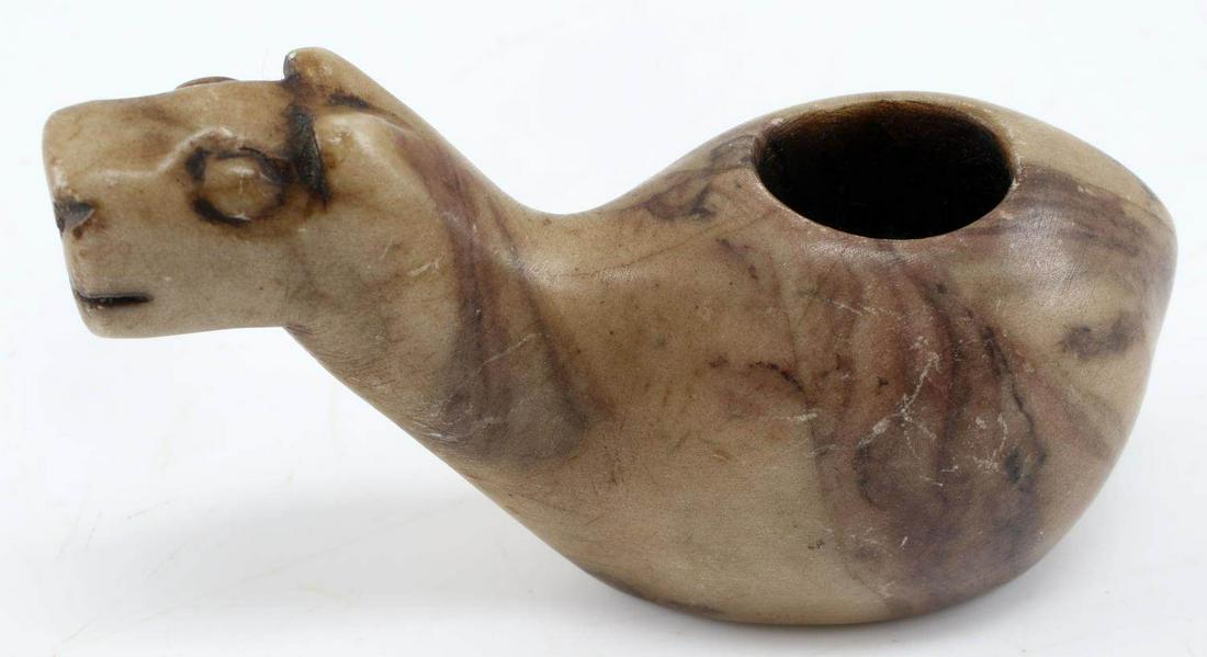 PRECOLUMBIAN INCA STONE CARVED LLAMA CANOPA VOTIVE: Piece measures 4 inches by 2 inches by 1.5 inches. Very good condition.