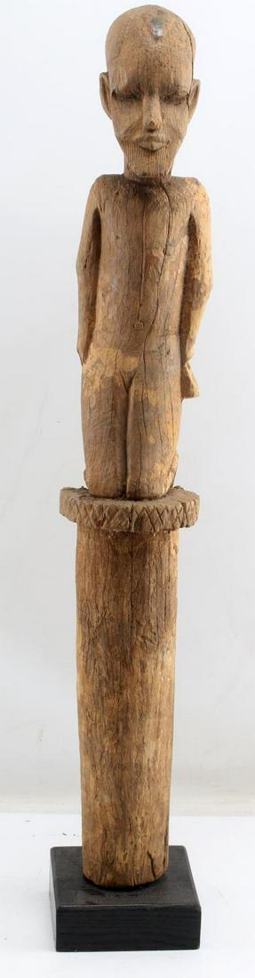 DAYAK HAMPATONG BORNEO ANCESTRAL GUARDIAN STATUE: Hampatong Pantak, Patong Pantak territory marker guardian figure from the Dayak people west Kalimantan, Borneo Island, Indonesia. Height 35 inches, weight 12.2 pounds This lot has a reserve.