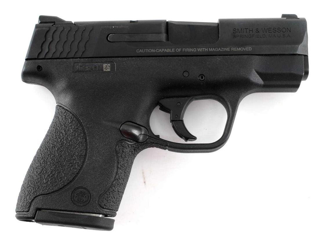 SMITH & WESSON M&P 9 SHIELD SEMI AUTO PISTOL 9 MM: Steel and polymer construction, clear markings, 3 inch barrel with bright clean bore, very good condition. Requires FFL for transfer. Cannot ship internationally. Caliber: 9mm Serial #: JDK3480