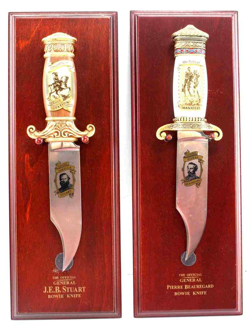2 FRANKLIN MINT CONFEDERATE COMMEM BOWIE KNIFE: Two Confederate generals, each knife measures 10 inches excluding mount.