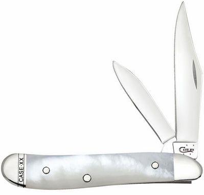 CASE KNIFE MOTHER OF PEARL PEANUT PEARL KNIFE: Case Peanut is about 2 7/8 inches long(folded/closed) and weighs approximately 1.4 ounces. The handle is Genuine Mother of Pearl. The Bolsters are Nickel Silver engraved with CASE XX. This knife utili