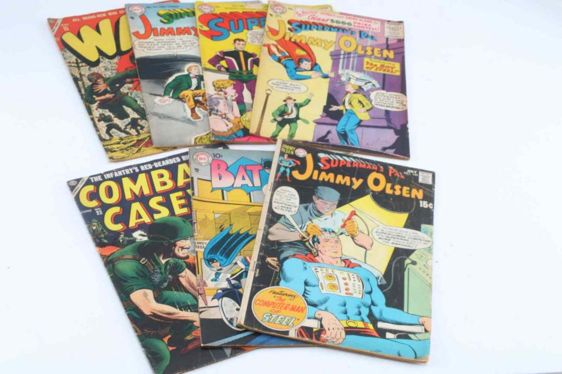 VINTAGE SUPERMAN BATMAN WAR 1956 COMIC BOOK LOT: Vintage Superman Batman War from the 1956 Comic Book Lot of 7. Lot includes Batman June No. 108, Superman's Pal July No. 130, Superman's Pal October No. 16, Superman March No. 104, Superman's Pal Dece