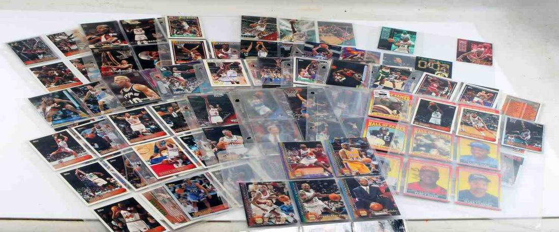 LARGE NBA BASKETBALL TRADING CARD LOT IN SLEEVES: Large NBA Basketball Trading Card Lot in Sleeves. Includes players such as Shaq, Charles Barkley, Shawn Kemp, Larry Johnson, Karl Malone, Joe Dumars, Mark Price, Hakeem Olajuwon, Isiah Thomas and many
