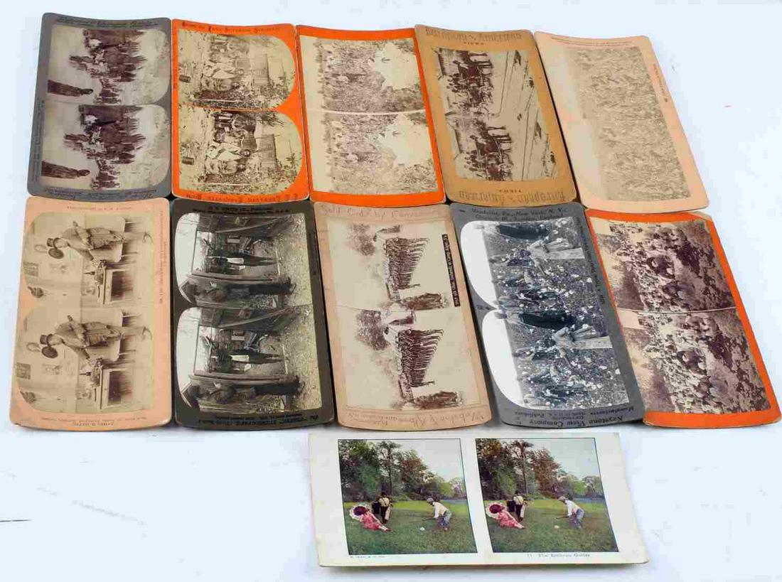 EARLY 1900S UNDERWOOD WORLD VIEW STEREO CARD LOT: Early 1900s Underwood World View Stereo Card Lot of 10. Lot includes one Chippewa culture card, one Eskimo culture card and 8 African American culture cards. Measures 7.25 by 3.5 inches. Very good con
