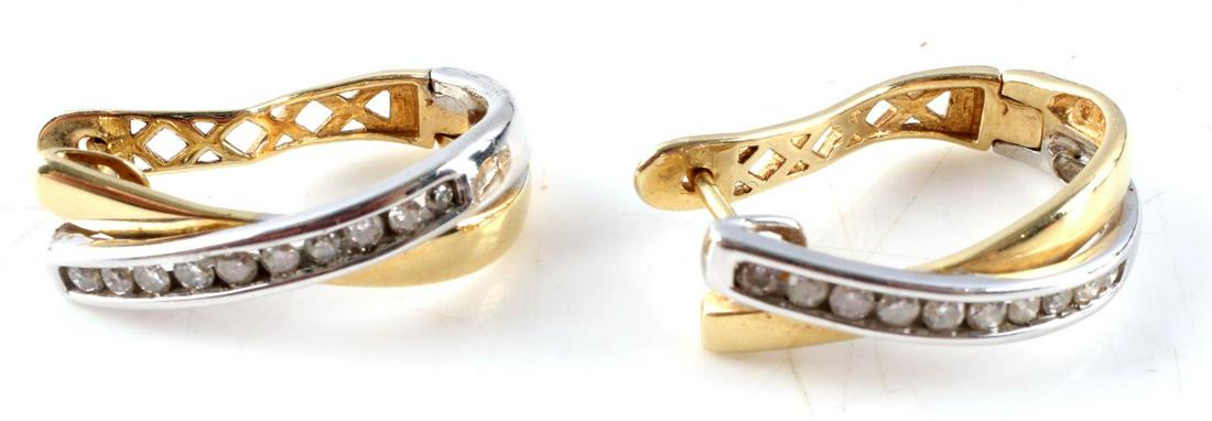 14 KT WHITE AND YELLOW GOLD DIAMOND EARRINGS: Hallmarked 14kt, bi colored gold with approx 0.40 carat diamonds, I (13), color K-M. Total weight 4.6 grams.
